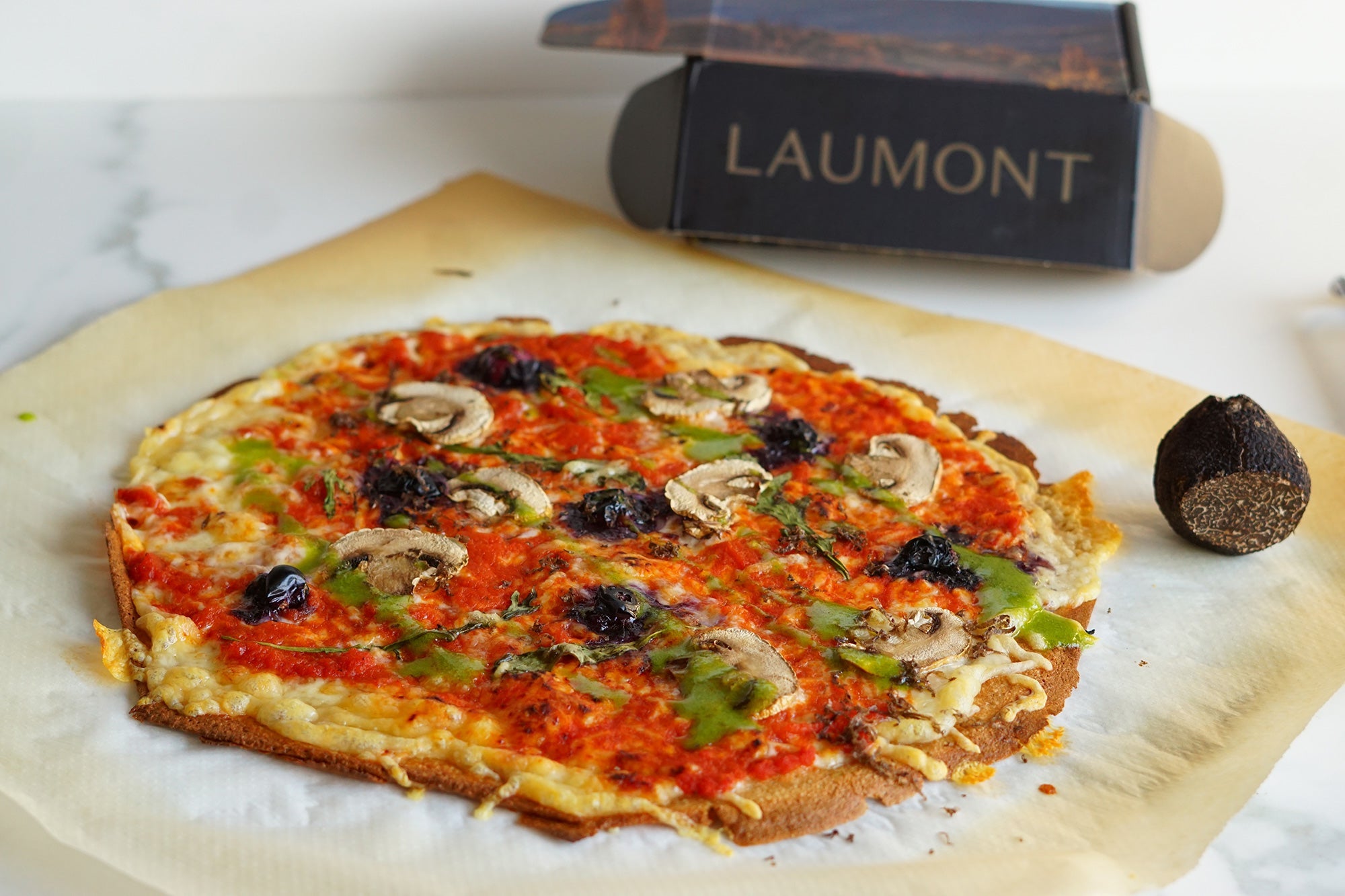 Quinoa Pizza with Black Truffle and Pesto | Laumont recipes – LAUMONT UK